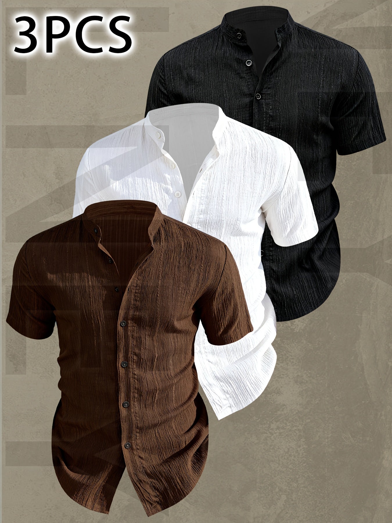 Lightweight Men Short Sleeve Shirt Stand Collar Casual Summer Wear