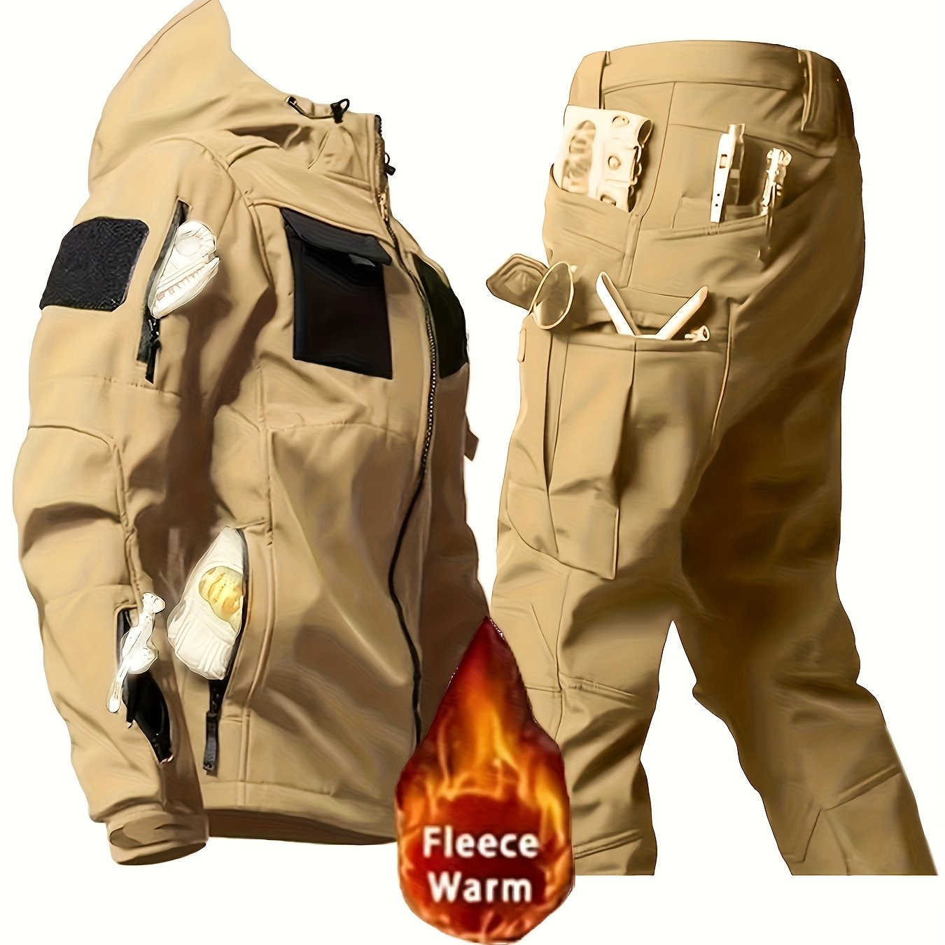 Mens Windproof Lined Hooded Jacket And Pants Set Outdoors