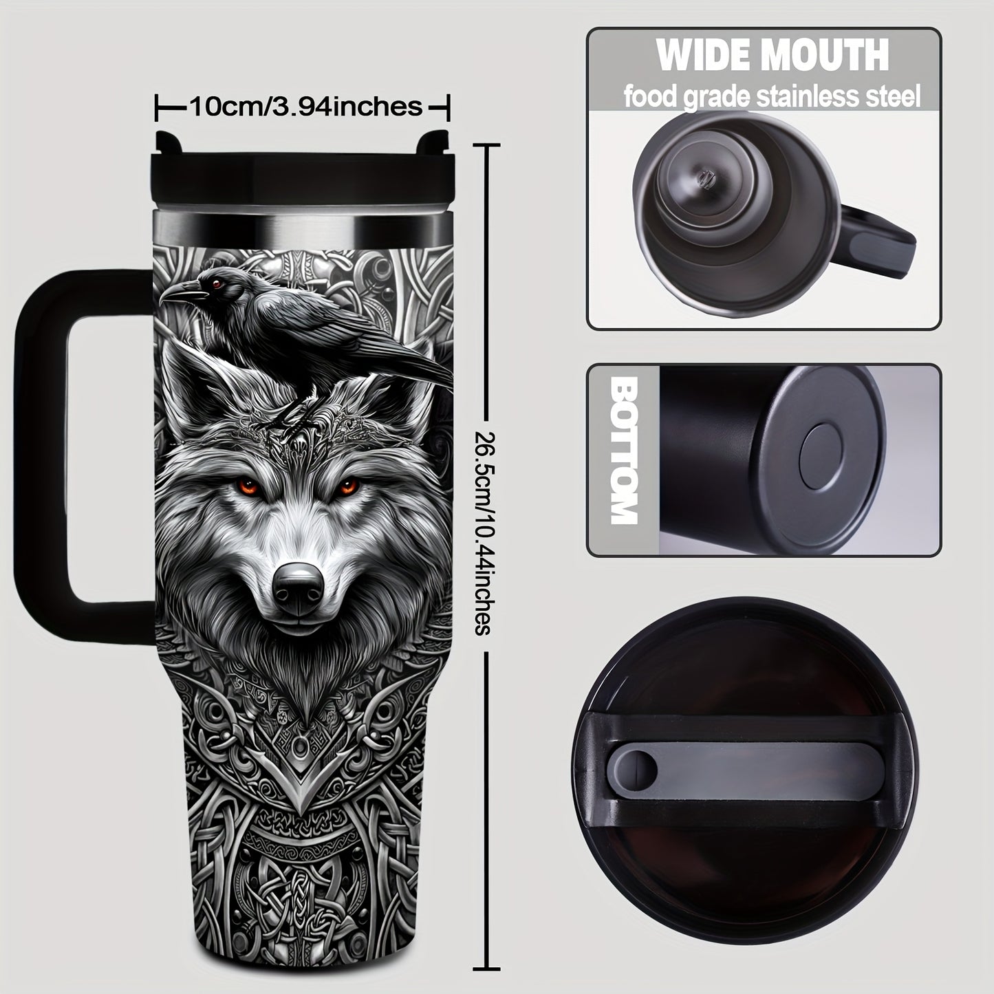 Viking Themed Stainless Steel Insulated Tumbler With Wolf Celtic Knot