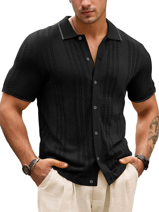 Men's Hollow Out Casual Button Up Knit Sweater Lightweight Breathable Stylish Design for Various Occasions