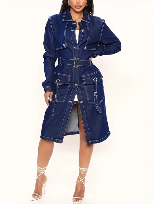 Deals to Love Denim Trench Coat Belted Long Outerwear Women