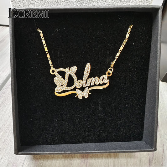 DOREMI Butterfly Pendant Letters Necklace for Women Custom Jewelry