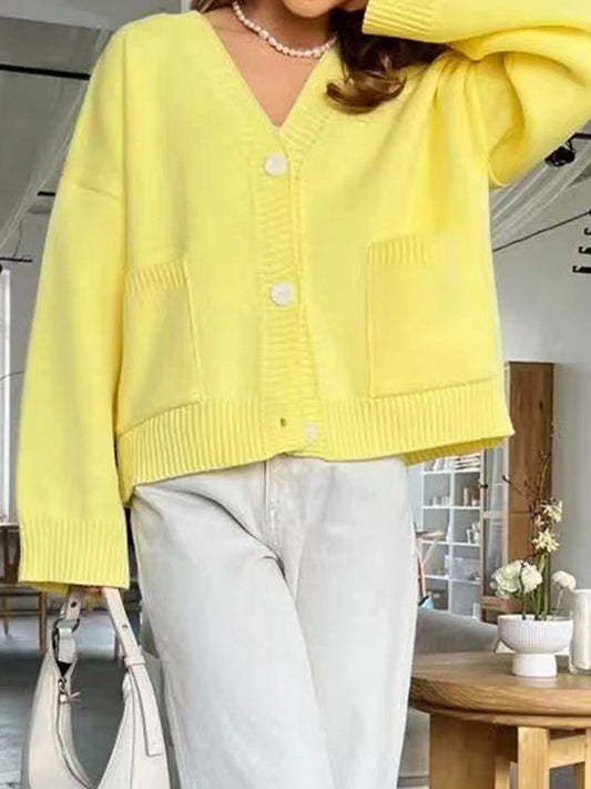 Hirigin Women's Long Sleeve V Neck Cardigan With Pockets