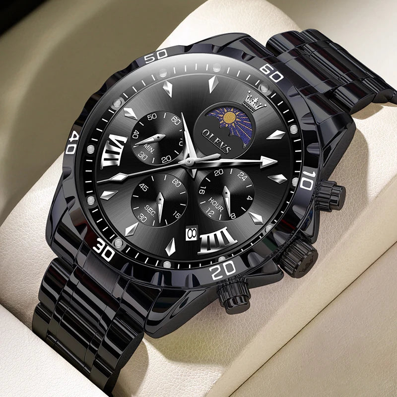 OLEVS Original Moon Phase Men Watches Luminous Waterproof Steel