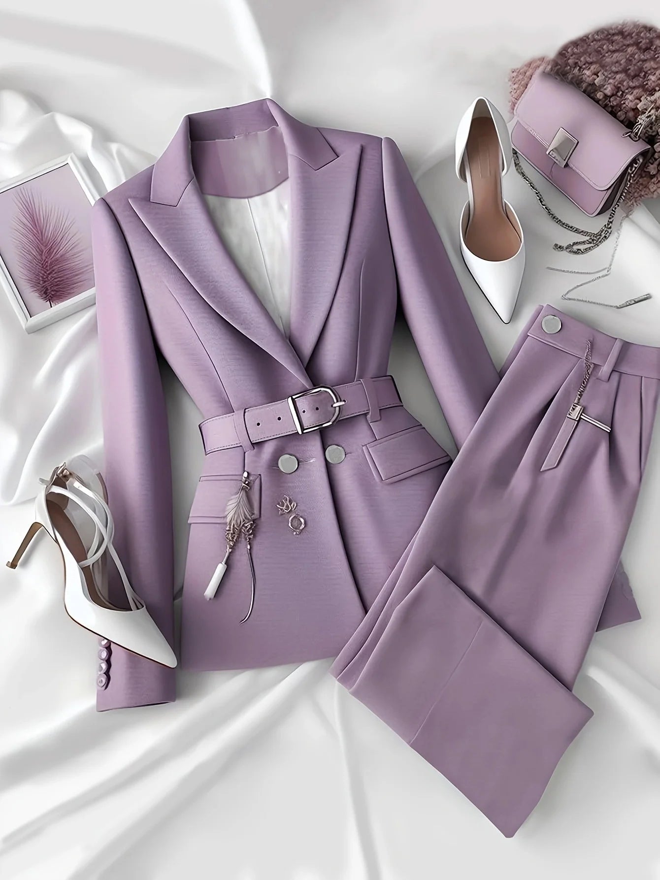 CN Guangdong Women Polyester Pant Suit Jacket Set With Belt