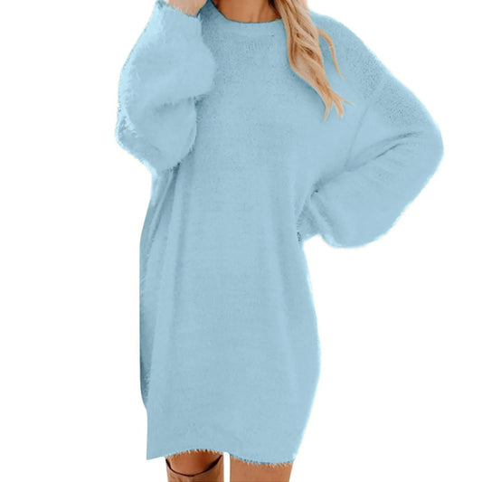 Women Winter Knit Sweater Dress Crewneck Warm Long Sleeve Casual