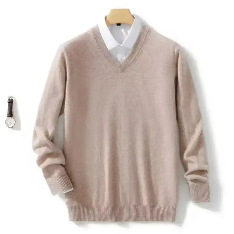 Men's V-Neck Wool Knit Pullover Sweater