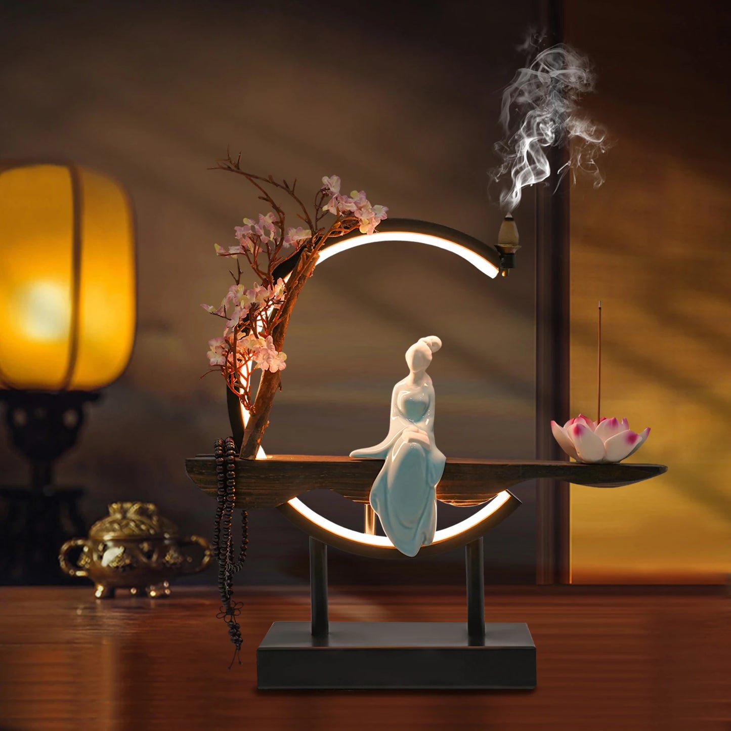 Bymaocar New Chinese Style Zen Meditation Incense Burner Set Unique Smoke Tabletop Decoration for Living Rooms and Tea Rooms