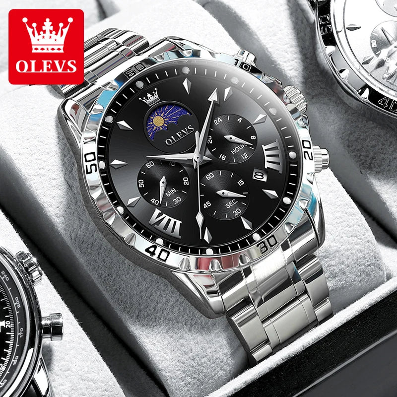 OLEVS Original Moon Phase Men Watches Luminous Waterproof Steel