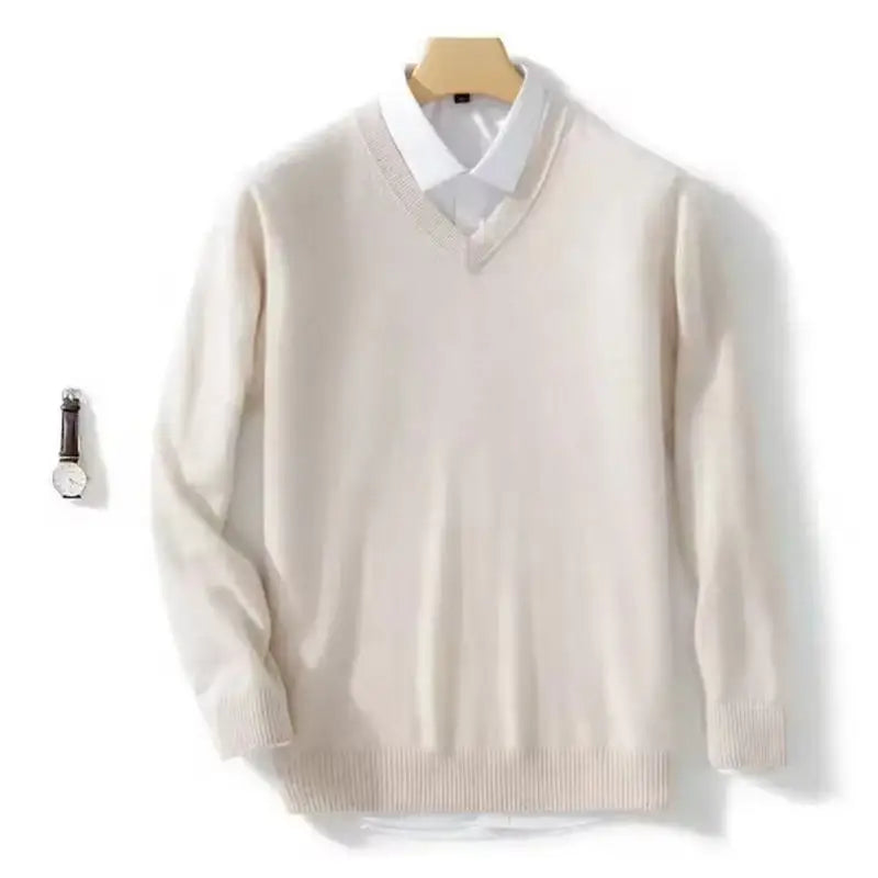 Men's V-Neck Wool Knit Pullover Sweater