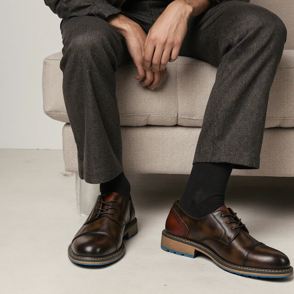 Hecrafted Retro Derby Shoes Men Leather Casual