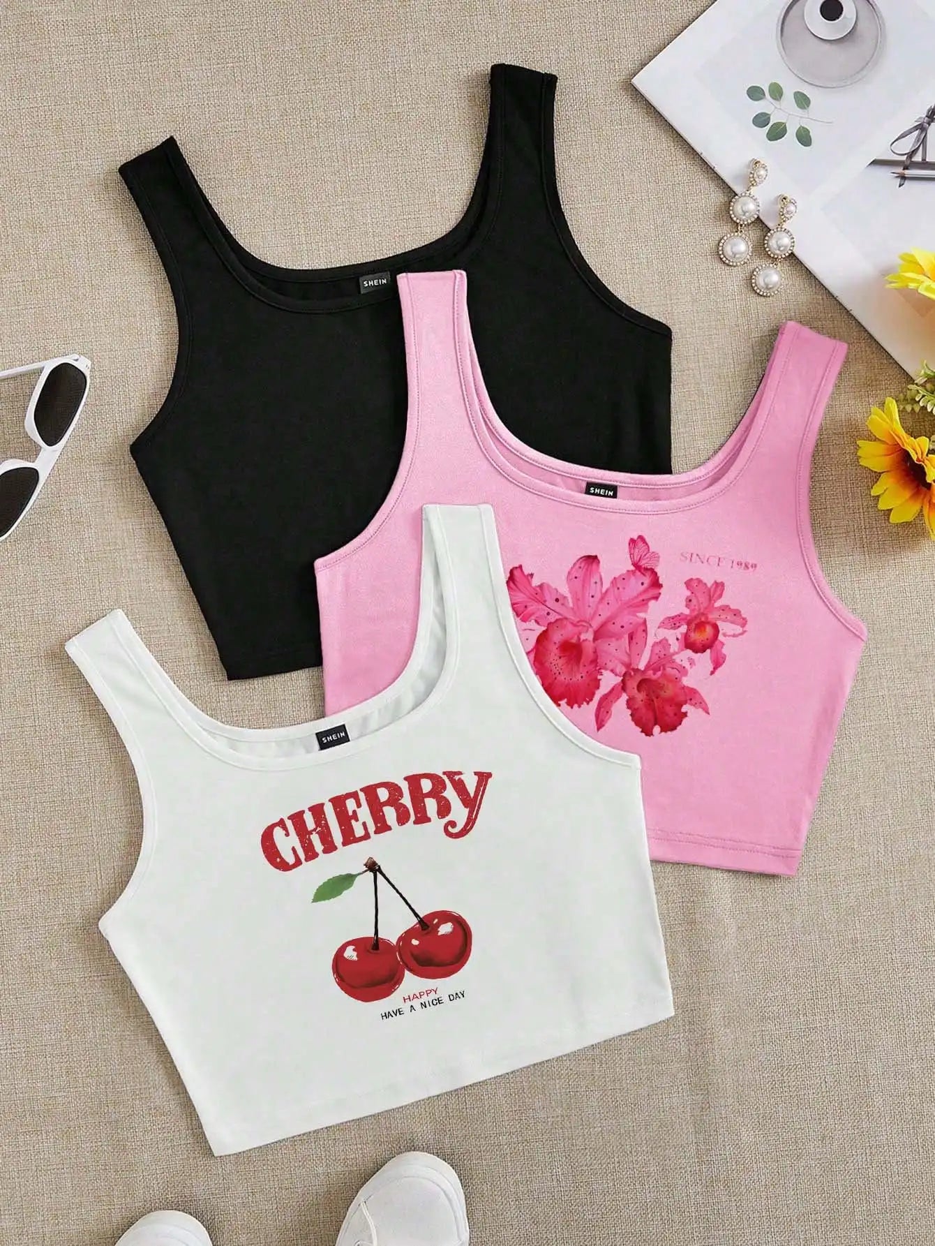 3pcs Women's Super Short Fitted Tank Tops in Black, White & Gray - Round Neck Casual Summer Crop Tops
