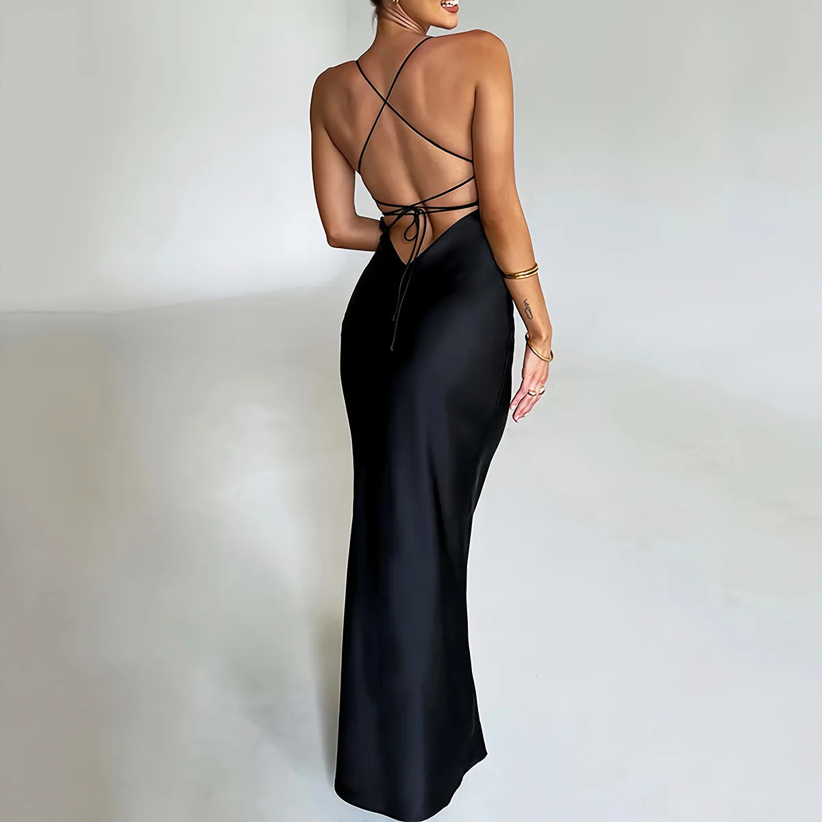 Backless Satin Mermaid Slip Dress For Women Elegant Party Gown