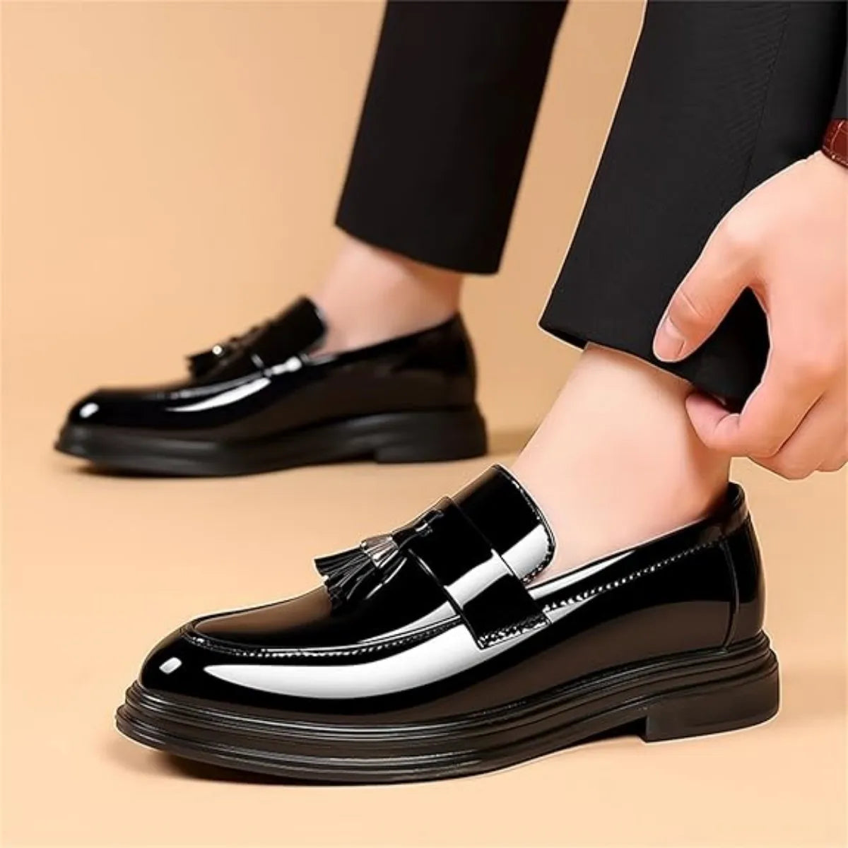 Men's High Gloss Patent Penny Loafers Slip On Dress Shoes