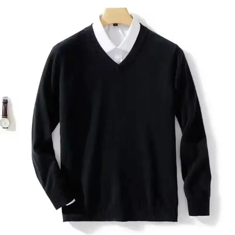 Men's V-Neck Wool Knit Pullover Sweater
