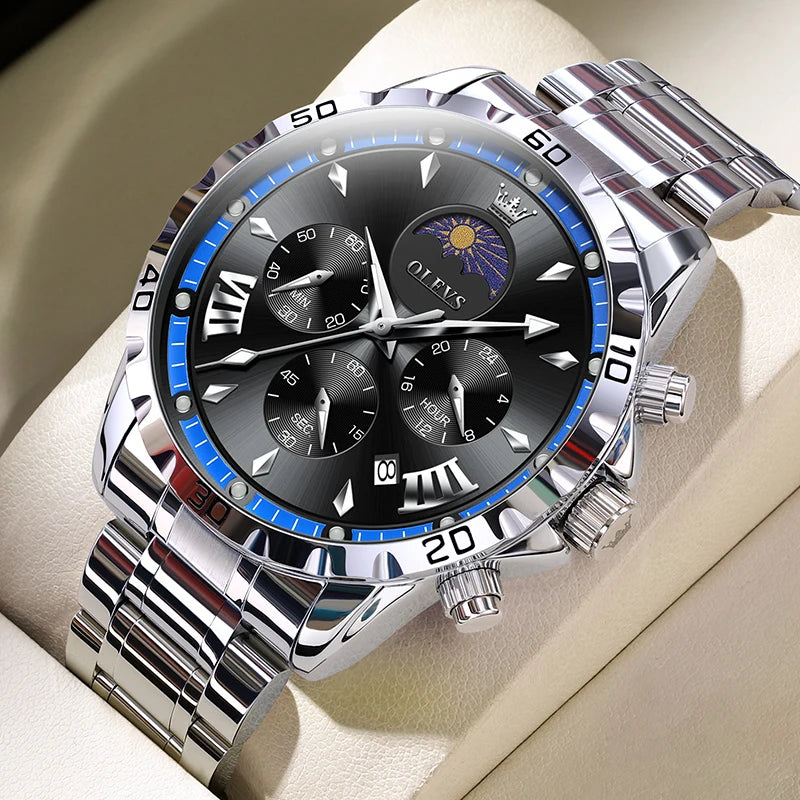OLEVS Original Moon Phase Men Watches Luminous Waterproof Steel