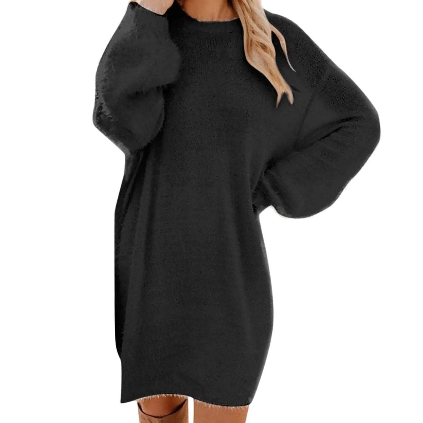 Women Winter Knit Sweater Dress Crewneck Warm Long Sleeve Casual