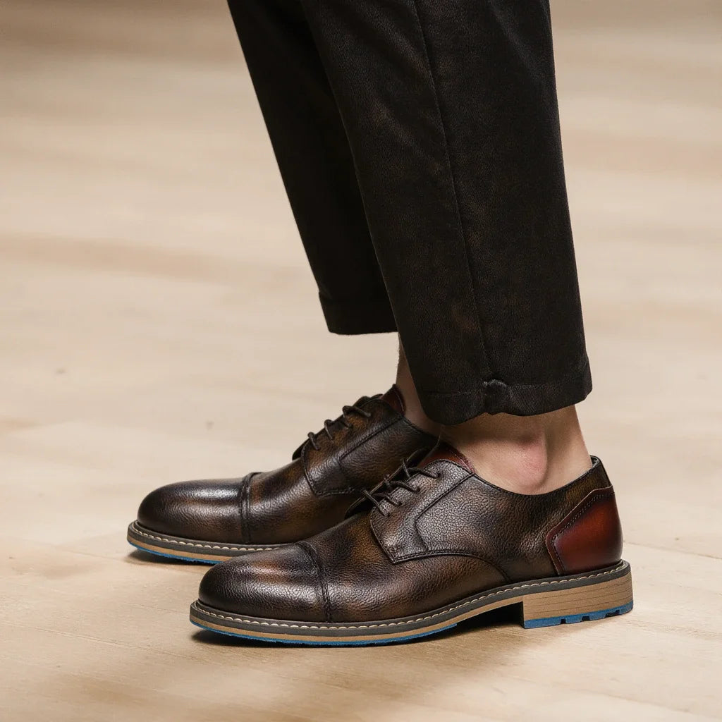 Hecrafted Retro Derby Shoes Men Leather Casual