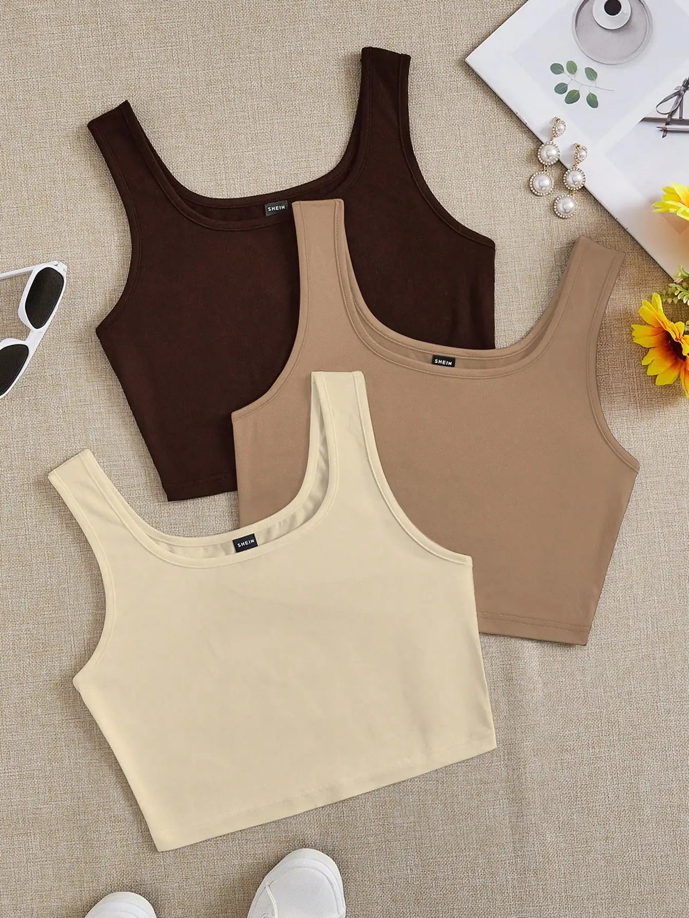 3pcs Women's Super Short Fitted Tank Tops in Black, White & Gray - Round Neck Casual Summer Crop Tops