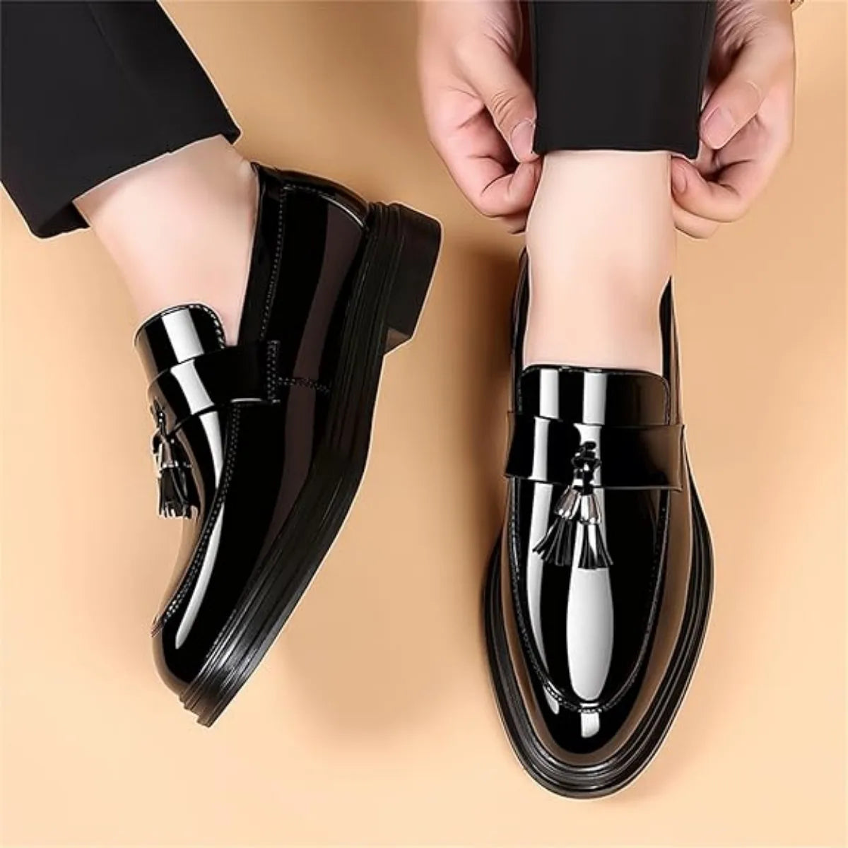 Men's High Gloss Patent Penny Loafers Slip On Dress Shoes