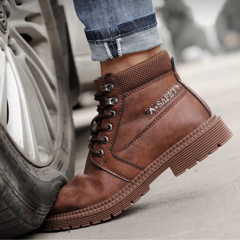 Men's Waterproof Steel Toe High-Top Work Boots with Arch Support