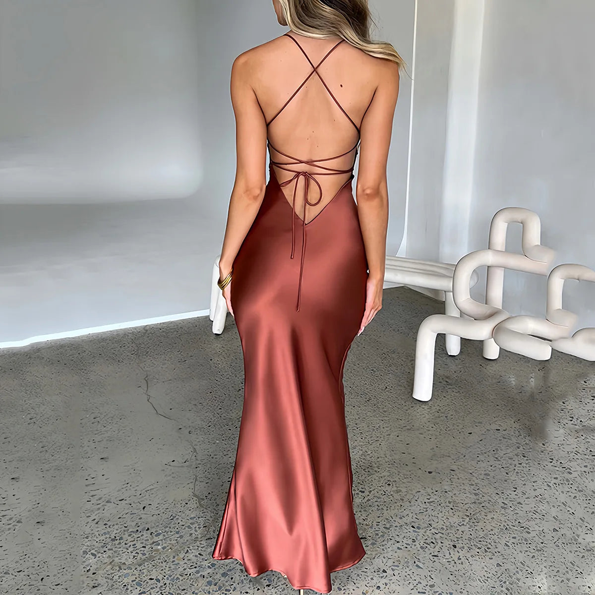 Backless Satin Mermaid Slip Dress For Women Elegant Party Gown