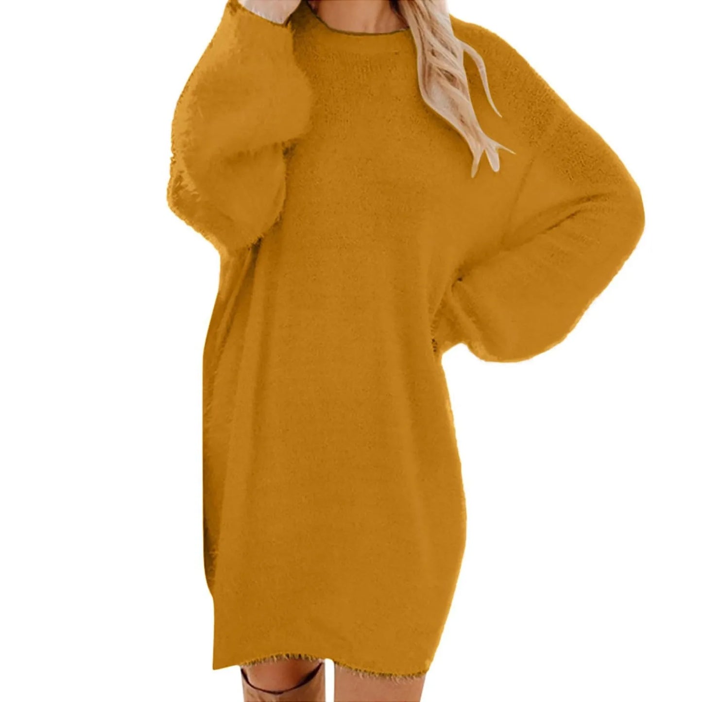 Women Winter Knit Sweater Dress Crewneck Warm Long Sleeve Casual