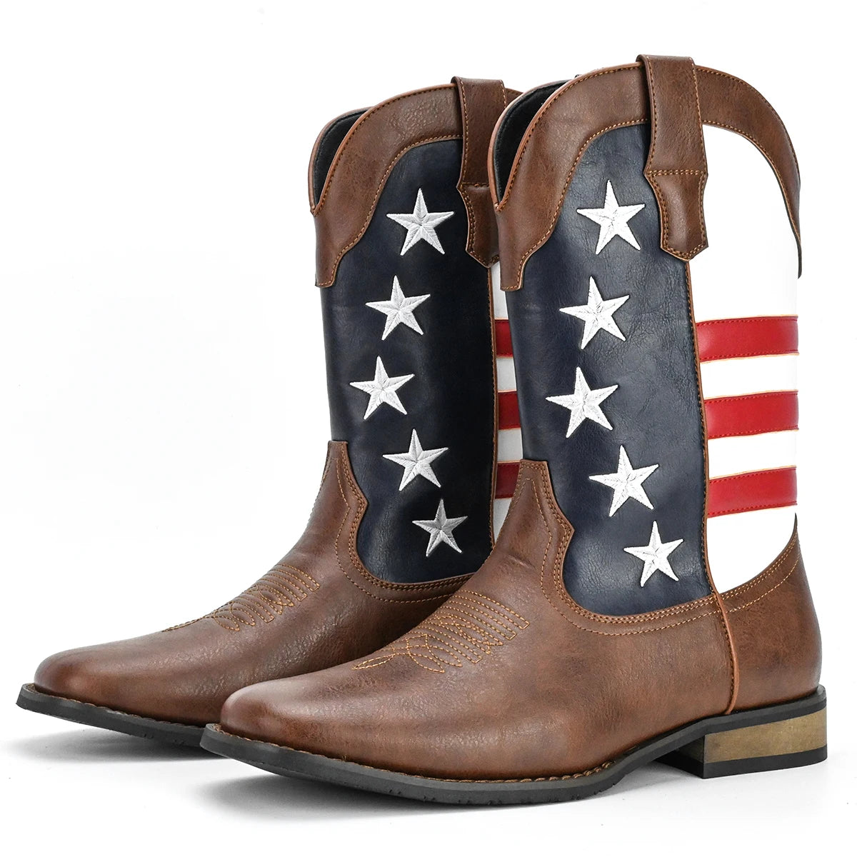 Mens Trendy High Top Cowboy Boots With Stars And Stripes