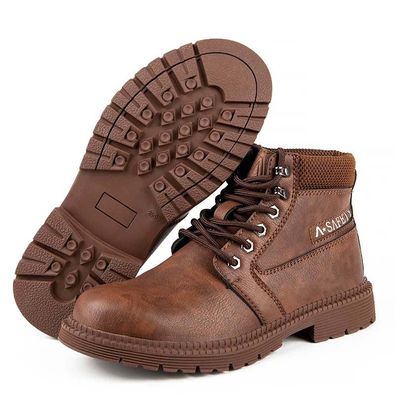 Men's Waterproof Steel Toe High-Top Work Boots with Arch Support