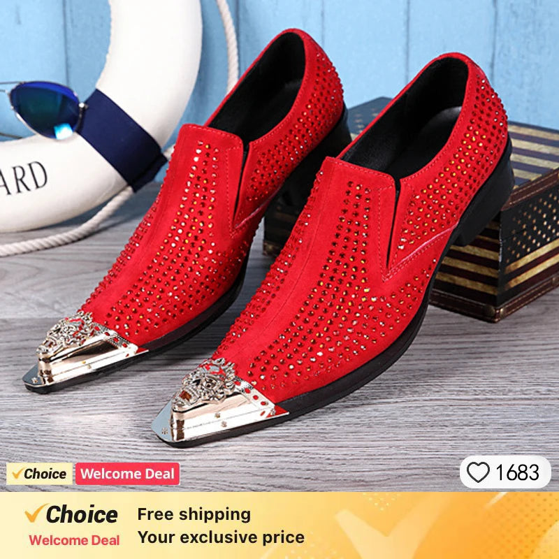 Handmade Italian Crystal Buckle Dress Shoes for Men