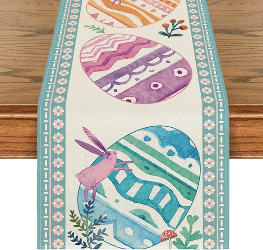 Linen Easter Table Runner Cute Bunny Dining Table Cloth 2026 Spring Holiday Happy Easter Decoration For Home Party Supplies Gift
