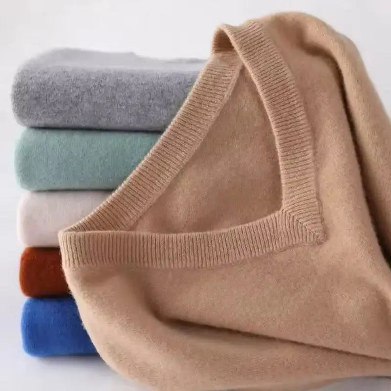 Men's V-Neck Wool Knit Pullover Sweater