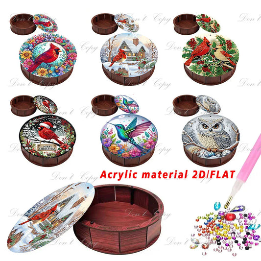 Diamond Painting Round Storage Box Set Christmas Cardinal Design