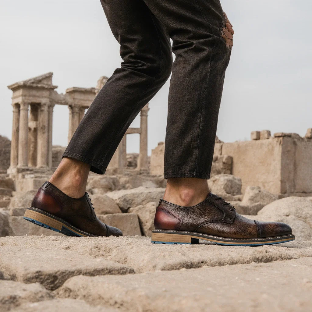 Hecrafted Retro Derby Shoes Men Leather Casual