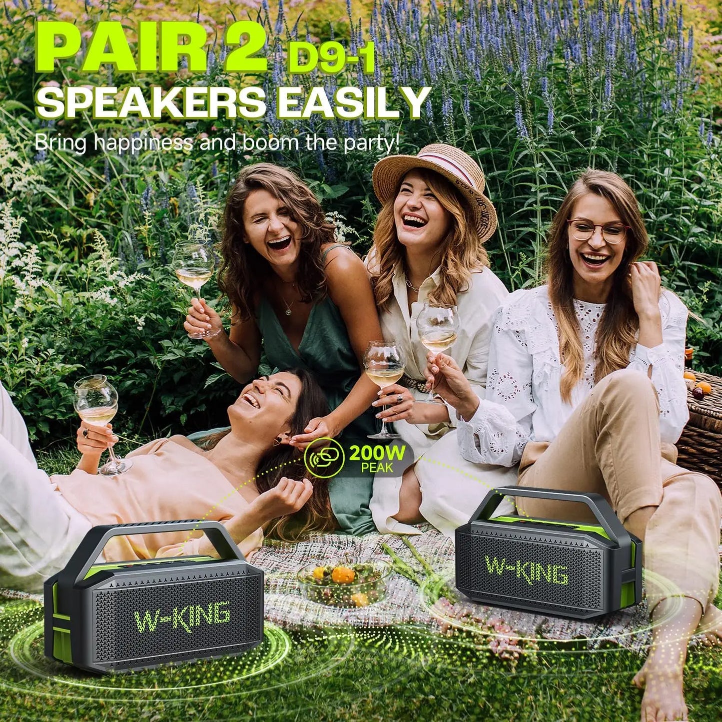 W-King 100W Peak Portable Bluetooth Speaker With Subwoofer Outdoor