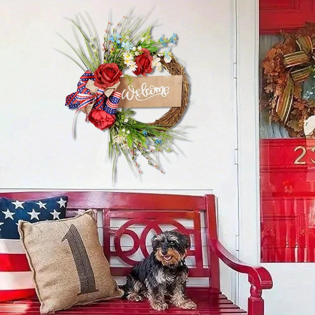Independence Day Rattan Patriotic Wreath 4Th of July