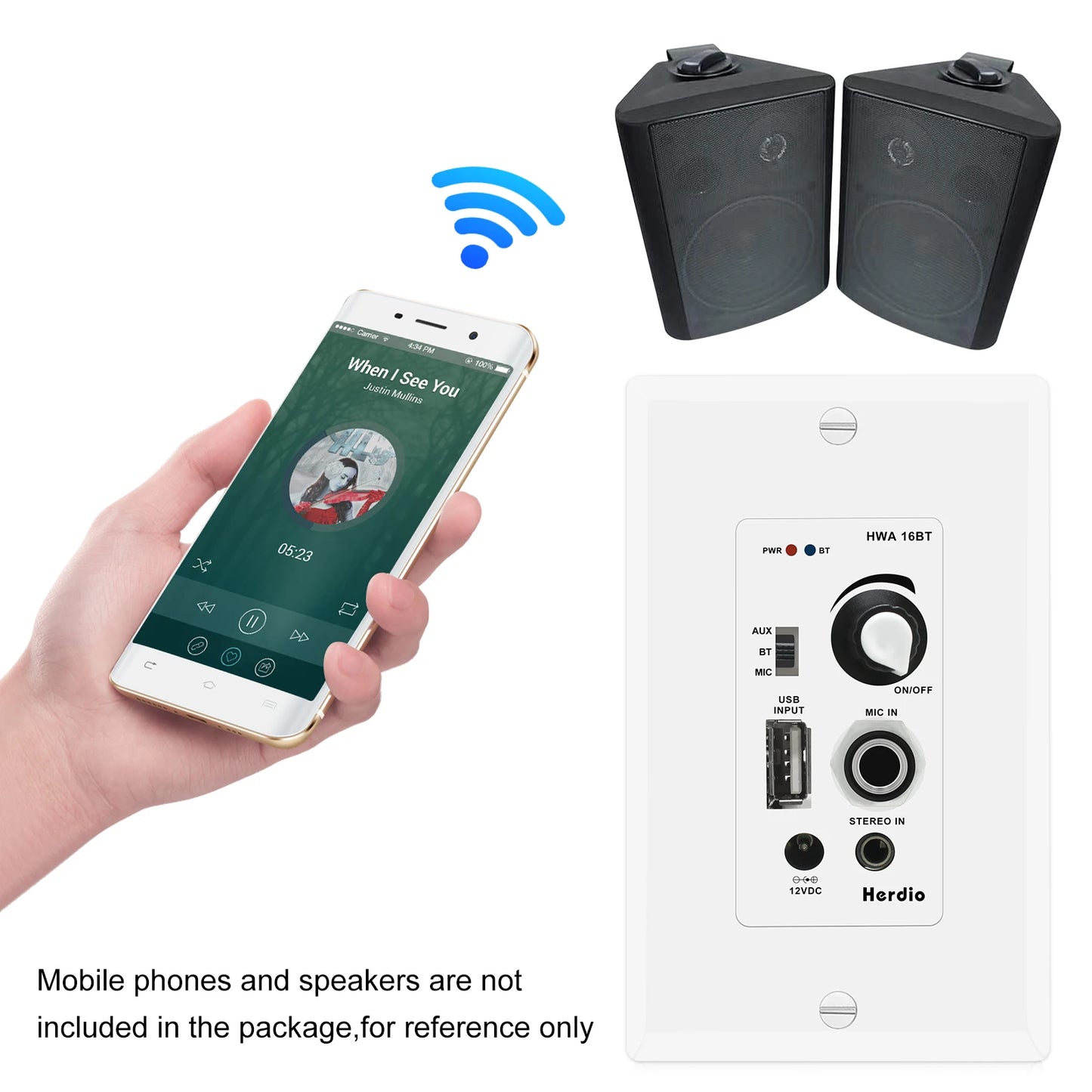 Bluetooth In Wall Receiver Audio Amplifier Wall Plate With USB Microphone Input