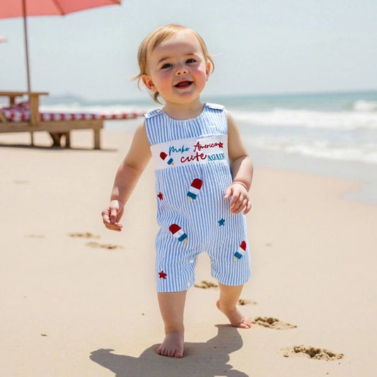 Toddler Girls 4th of July Romper Sleeveless Round Neck