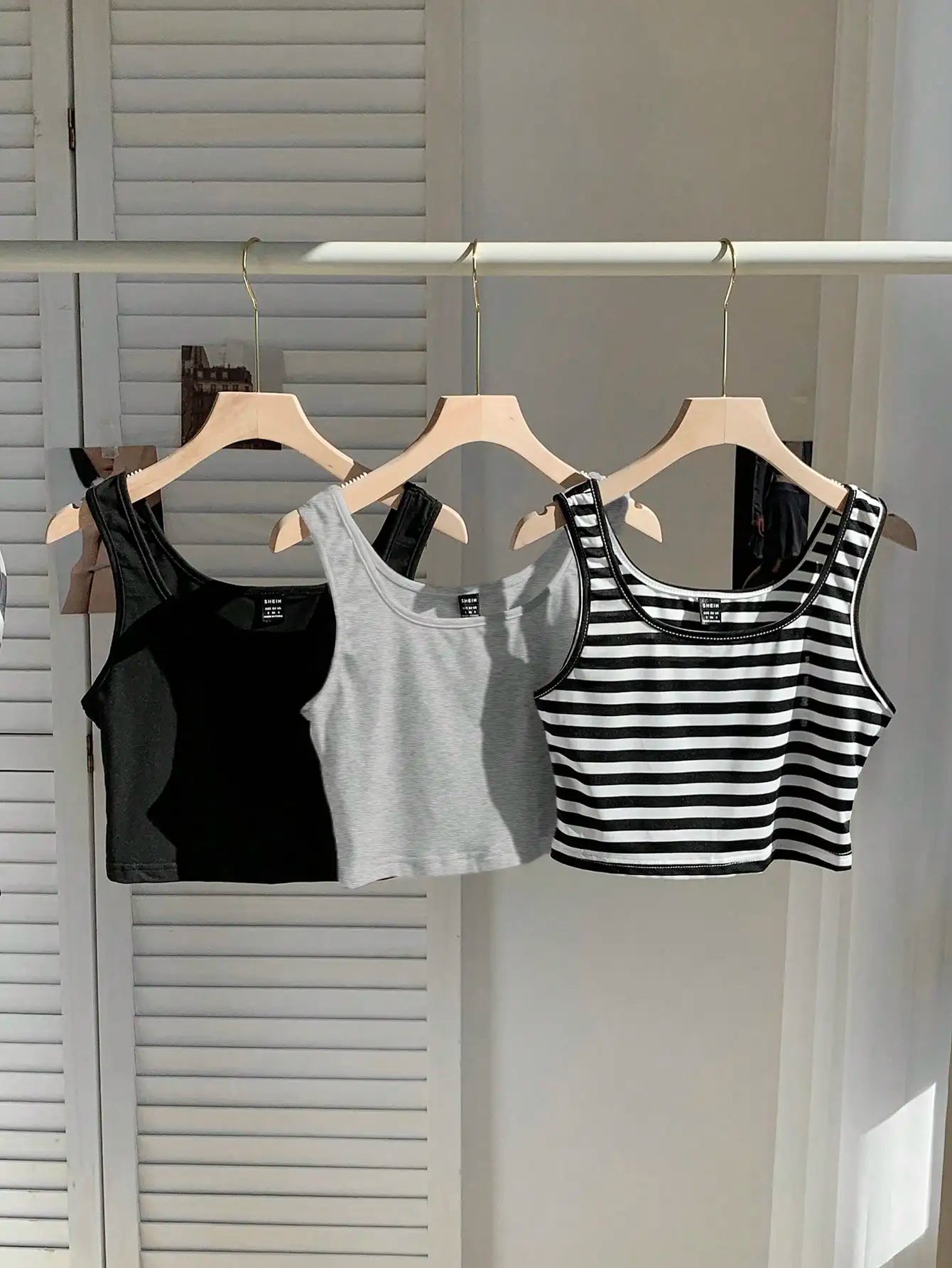 3pcs Women's Super Short Fitted Tank Tops in Black, White & Gray - Round Neck Casual Summer Crop Tops