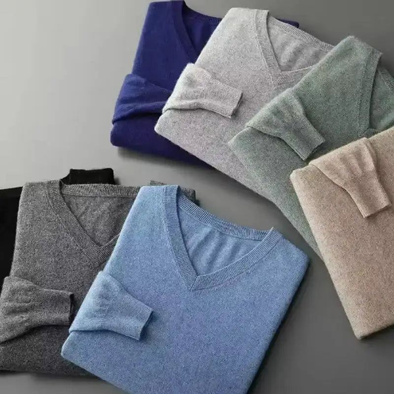 Men's V-Neck Wool Knit Pullover Sweater