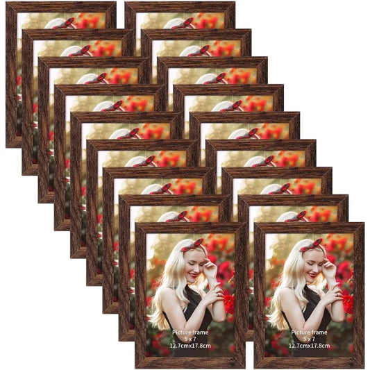 Wooden 5x7 Picture Frame Set of 18 Rustic Brown Display
