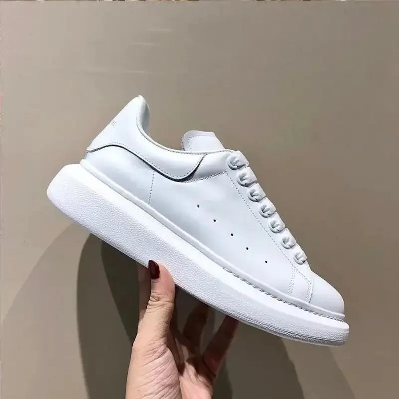 NONE Womens Leather Skateboard Flats Thick Sole Casual Shoes Unisex