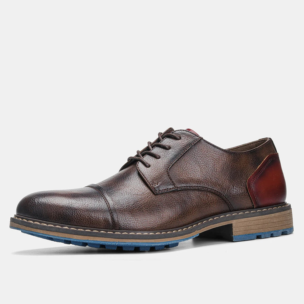 Hecrafted Retro Derby Shoes Men Leather Casual