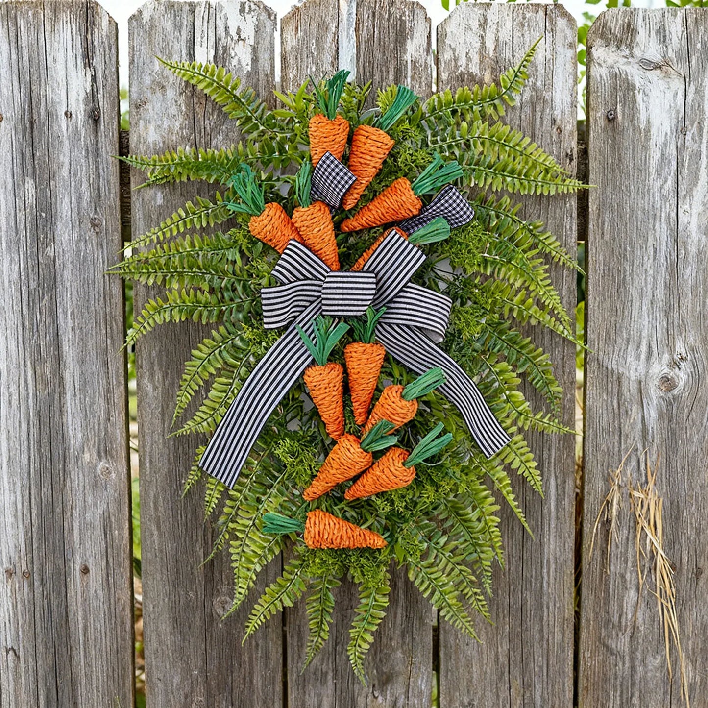Easter Carrot Fern Wreath Door Decor Striped Bow Wreath Home Wall Hanging Decor 2026 Trendy Easter Garlands Style Corona