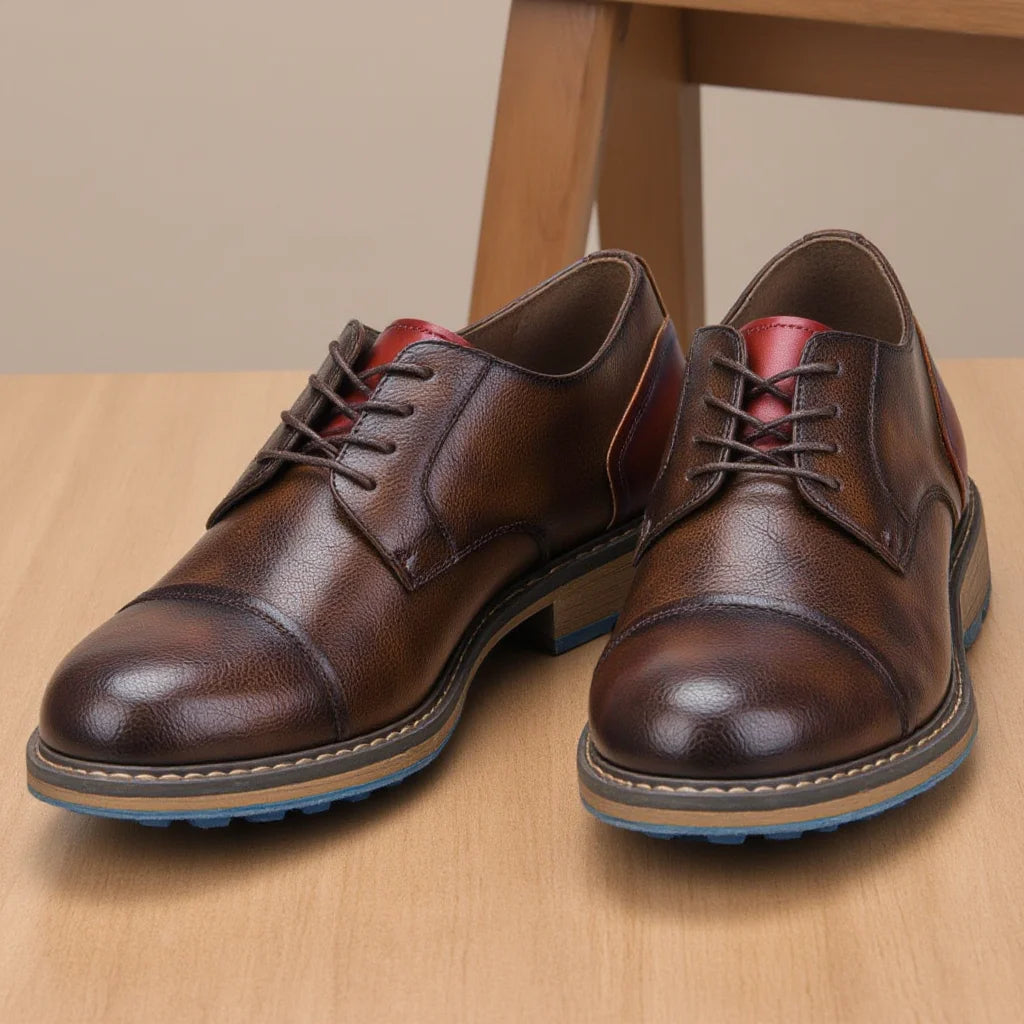 Hecrafted Retro Derby Shoes Men Leather Casual