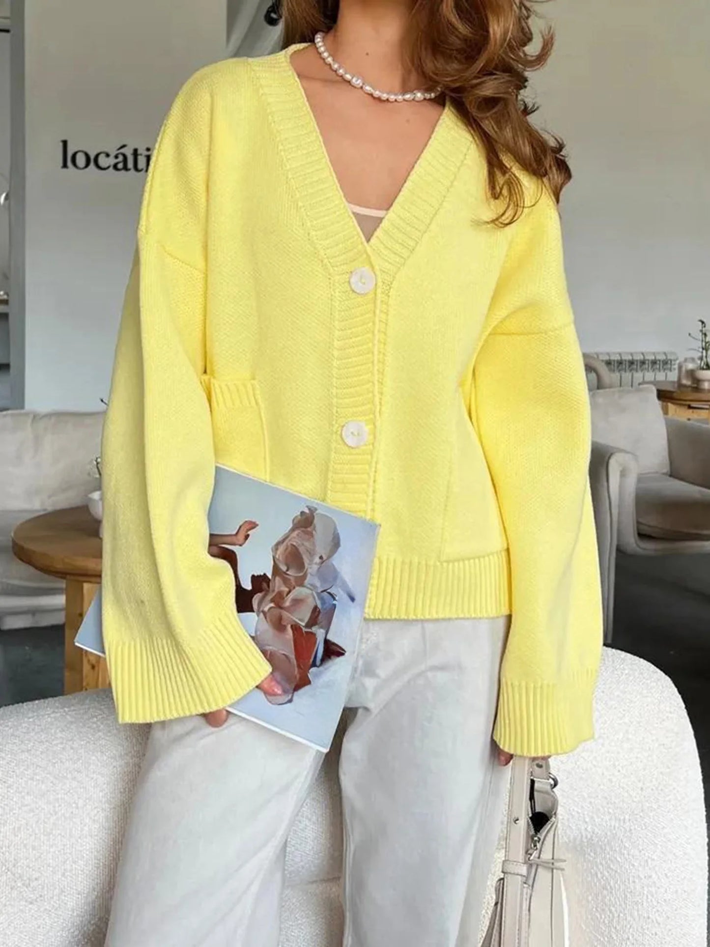 Hirigin Women's Long Sleeve V Neck Cardigan With Pockets