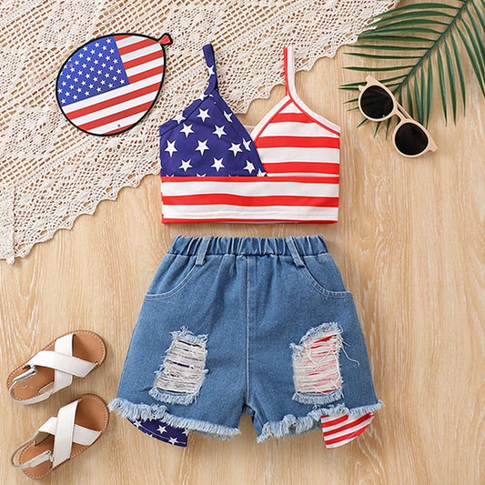 Women s Fourth of July Outfit Sleeveless Flag Tank Top Set