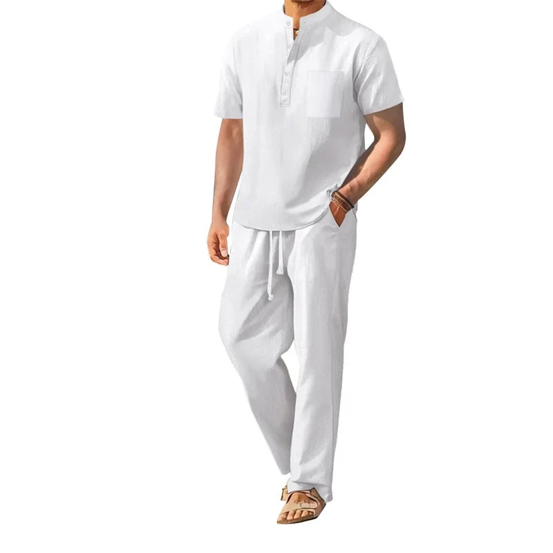 Men's Casual 2 Piece Henley Outfit With Drawstring Pants Set