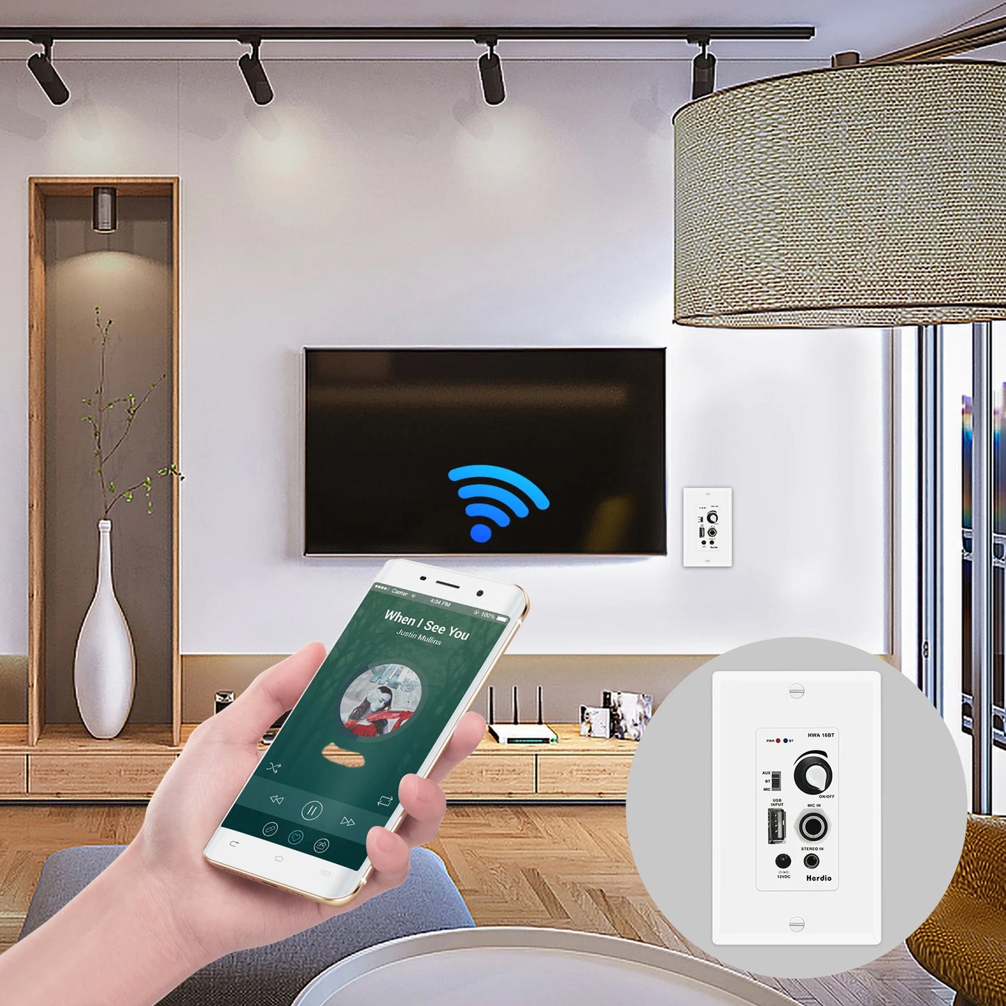 Bluetooth In Wall Receiver Audio Amplifier Wall Plate With USB Microphone Input