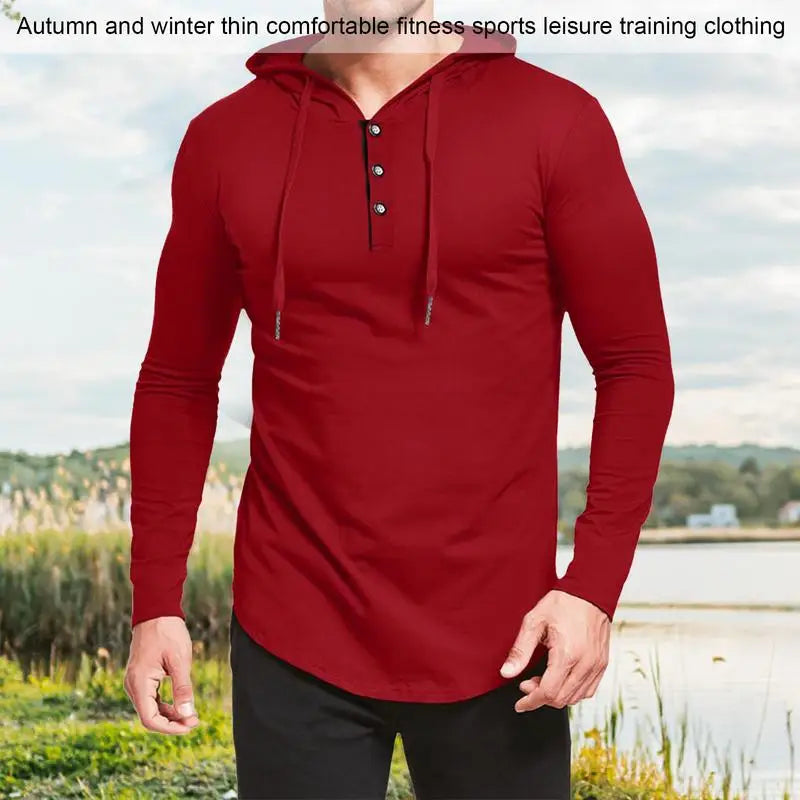 Men's Athletic Hoodies Solid Hooded Long Sleeve Top Casual